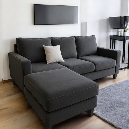 Sillón Italiano con vivos (210x90, Antidesgarro Alpha - Grafito, Sin apoyabrazos)